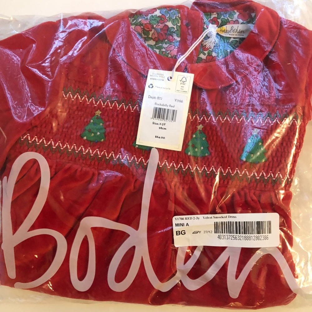 NWT Mini Boden Velvet Smocked Dress - Picture 5 of 6